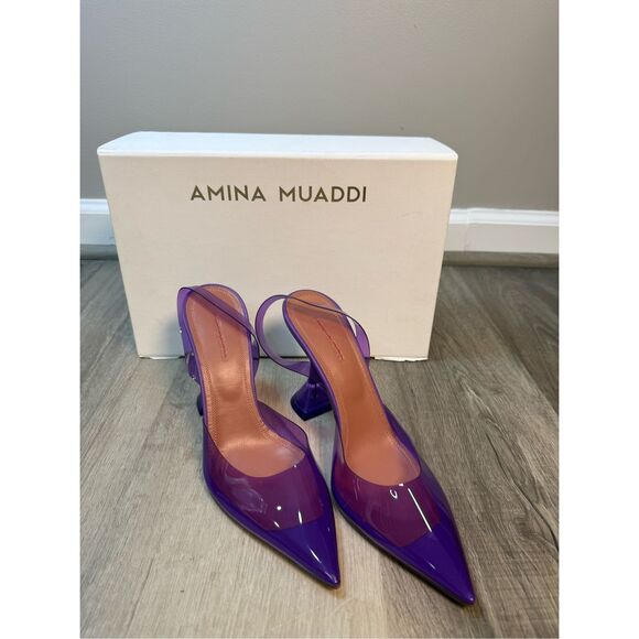 AMINA MUADDI  Holli Glass 95mm Slingback Pumps EU37.5/7.5 $760 - Picture 9 of 14